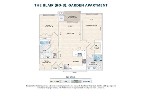 Floor plan for 2 beds, 2 baths, 1113 sqft